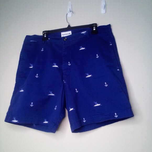 Saddlebred Shorts Men 38 Casual Chino Boat Anchor Nautical Blue White - Picture 1 of 14
